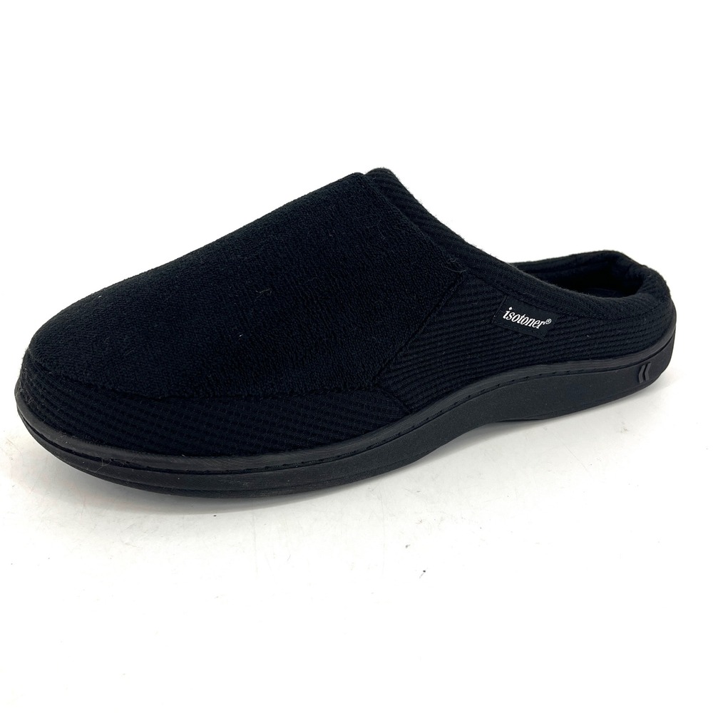 Isotoner New Men's Black Slip On Mule Comfort Slippers Size 11 12 Memory Foam